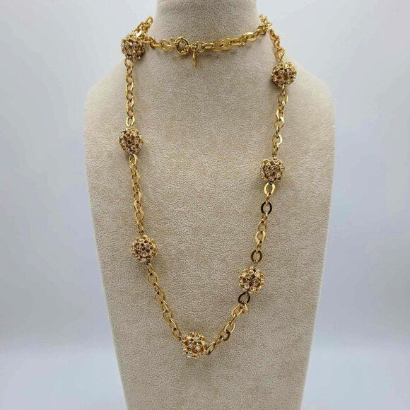 NWOT J Crew Chunky Long Crystal Gold Ball Station Necklace - Picture 1 of 12